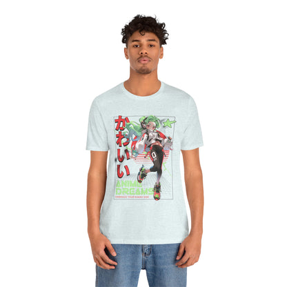 Anime Dreams Kawaii Tee — Neon Retro Anime Girl Graphic T-Shirt