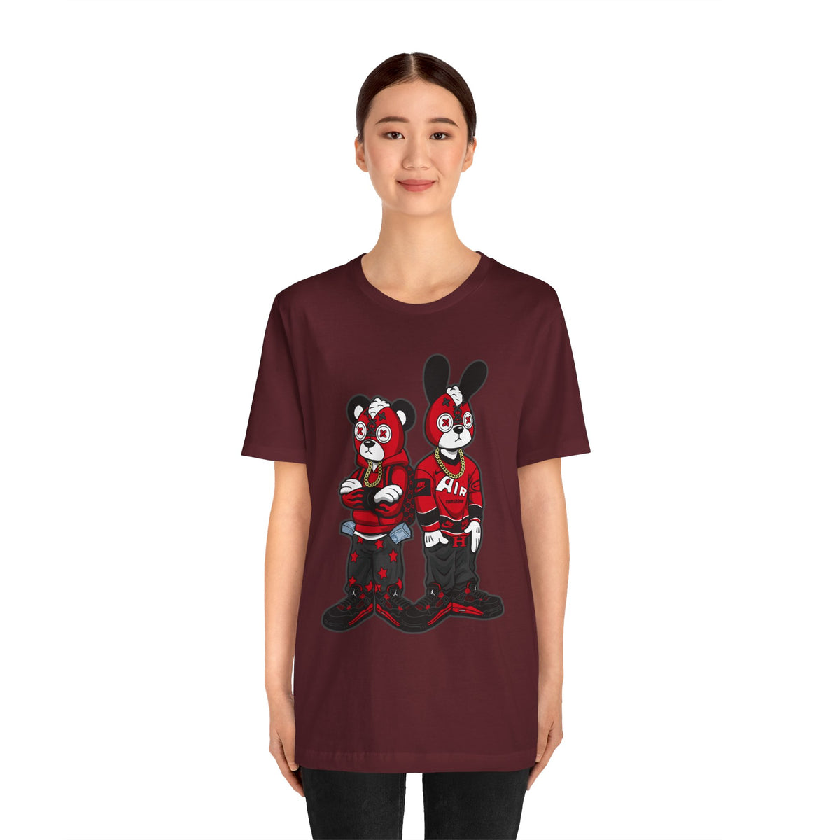 Streetwear Cartoon Bear & Bunny Tee — Hip Hop Graphic T-Shirt