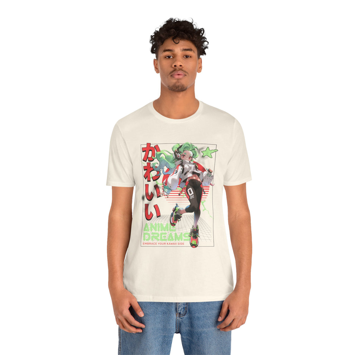 Anime Dreams Kawaii Tee — Neon Retro Anime Girl Graphic T-Shirt