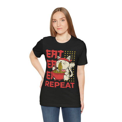 Ramen Cat Tee — "Eat Sleep Repeat" Cute Noodle Lover T-Shirt