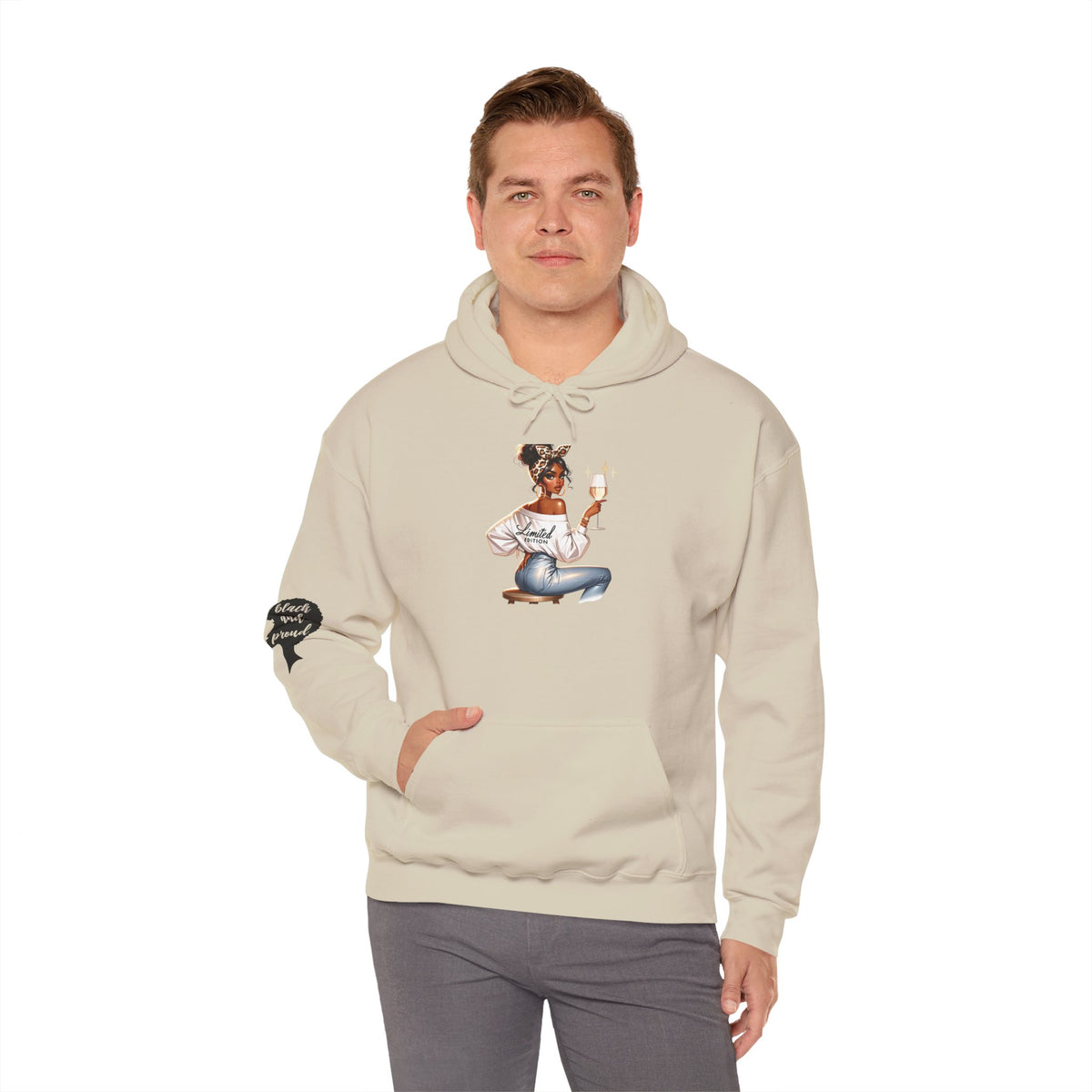 Cozy Chick Hoodie — Fashionable Woman Relaxing with Coffee Graphic Hooded Sweatshirt