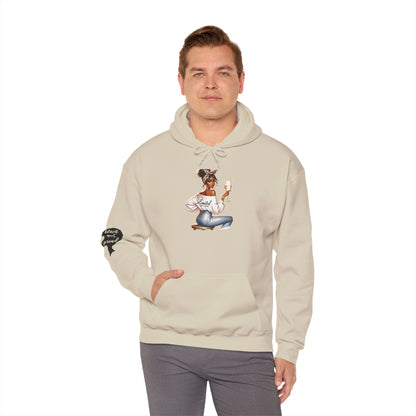 Cozy Chick Hoodie — Fashionable Woman Relaxing with Coffee Graphic Hooded Sweatshirt
