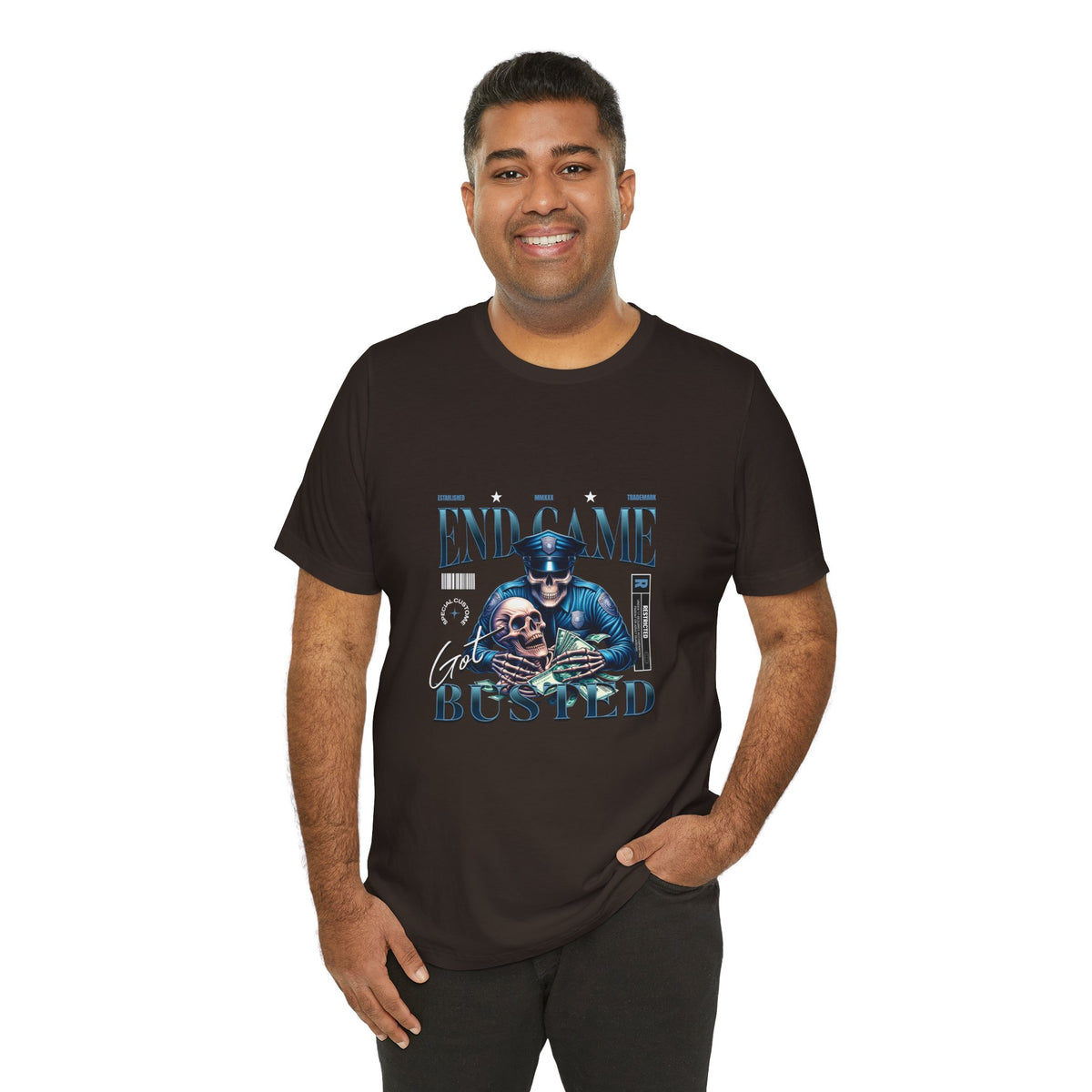 Endgame Got Busted Tee — Police Skull Graphic T-Shirt