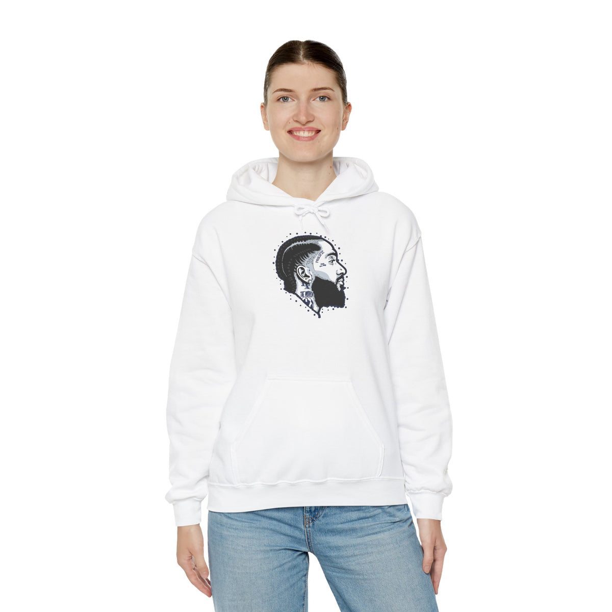 Portrait Graphic NIPSEY – Side Profile Ink Illustration Hooded