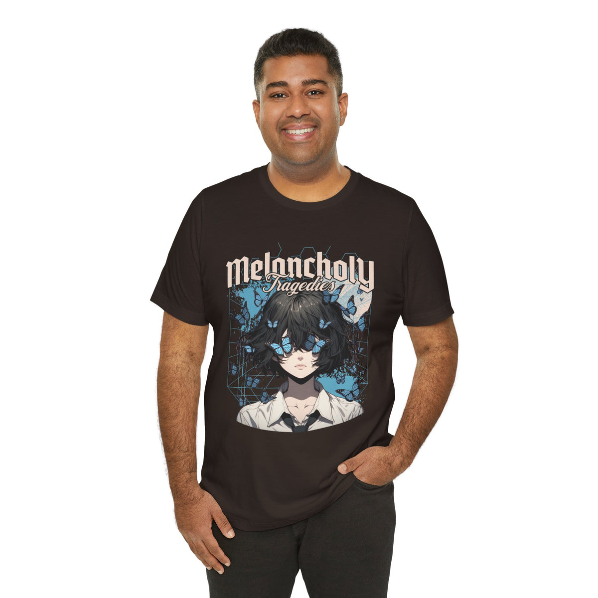 Melancholy Tragedia Anime Tee — Blue Butterflies Graphic T-Shirt