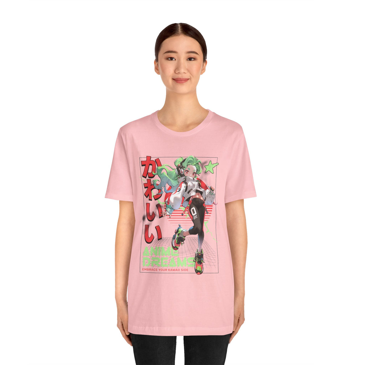 Anime Dreams Kawaii Tee — Neon Retro Anime Girl Graphic T-Shirt
