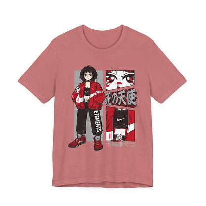 Anime Streetwear Tee — Red-Jacket Angel Graphic