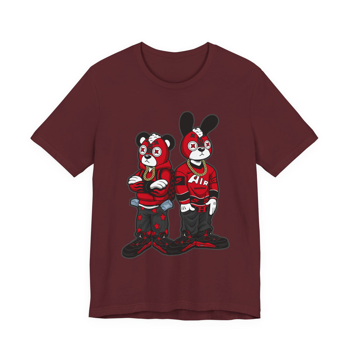 Streetwear Cartoon Bear & Bunny Tee — Hip Hop Graphic T-Shirt