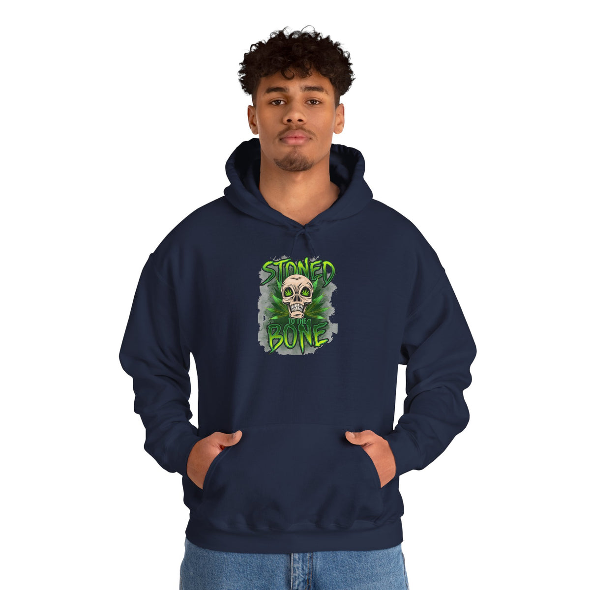 Skull 'Stoned Bone' Hoodie – Green Cannabis Skull Graphic Pullover
