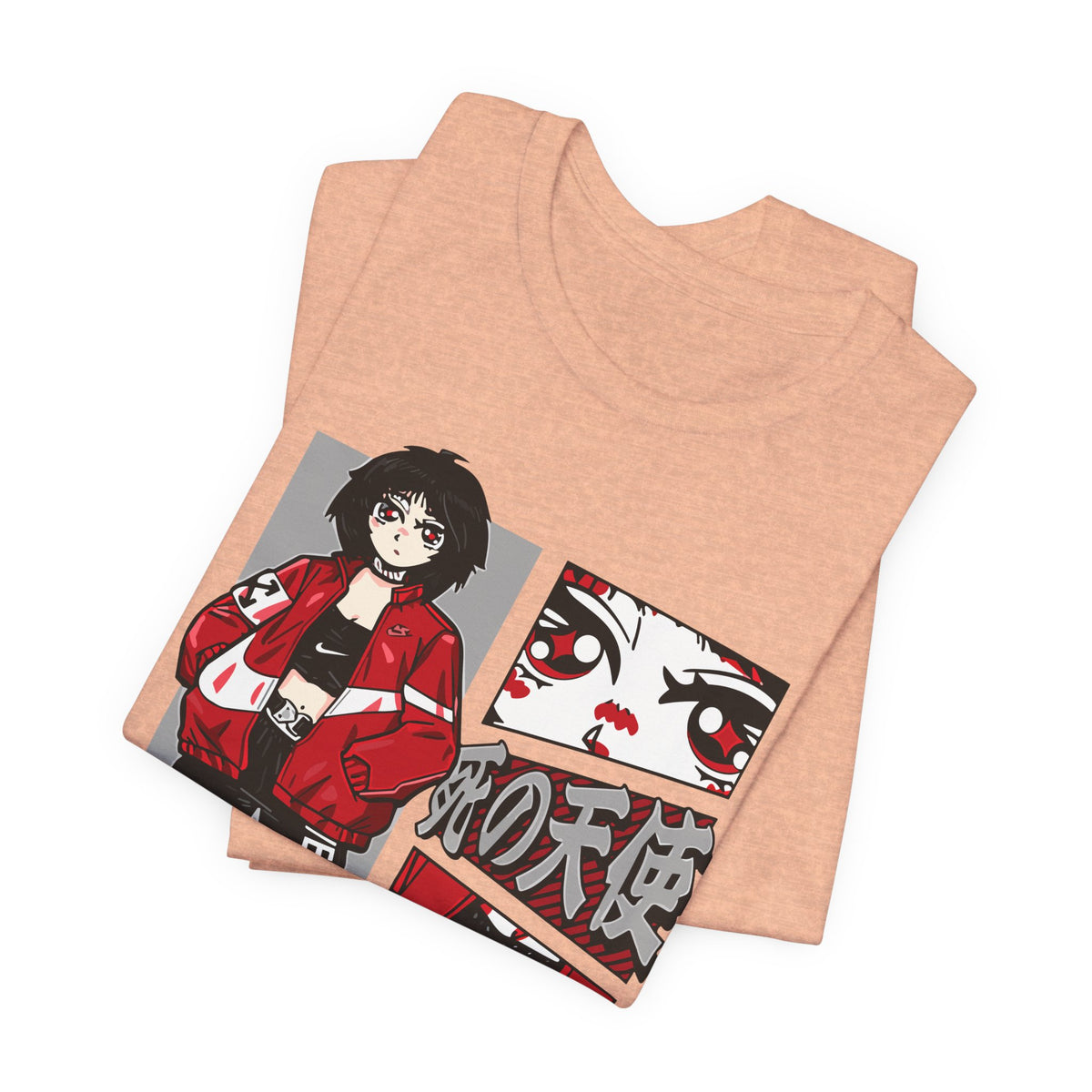 Anime Streetwear Tee — Red-Jacket Angel Graphic