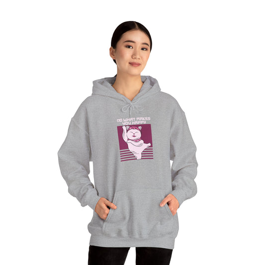 Hoodie — Retro Pink Cat 'Do What Makes You Happy' Graphic Sweatshirt