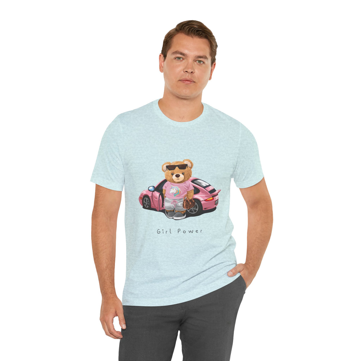 Girl Power Bear Tee — Cute Pink Car Teddy Graphic T-Shirt