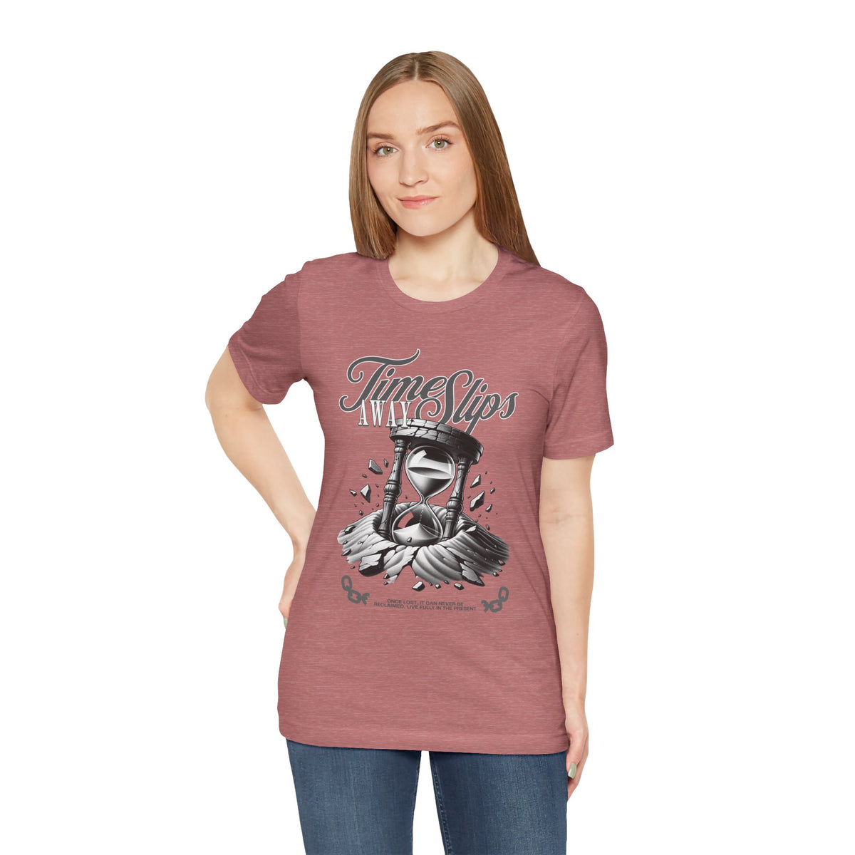 Time Slips Hourglass T‑Shirt — Vintage Black & White Graphic Tee