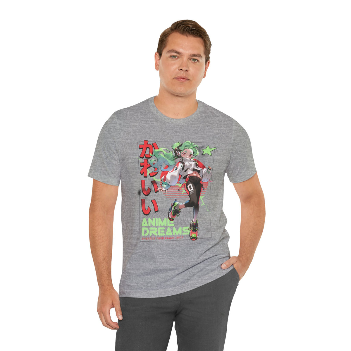 Anime Dreams Kawaii Tee — Neon Retro Anime Girl Graphic T-Shirt