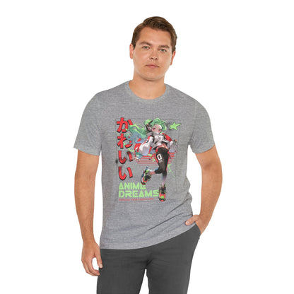 Anime Dreams Kawaii Tee — Neon Retro Anime Girl Graphic T-Shirt