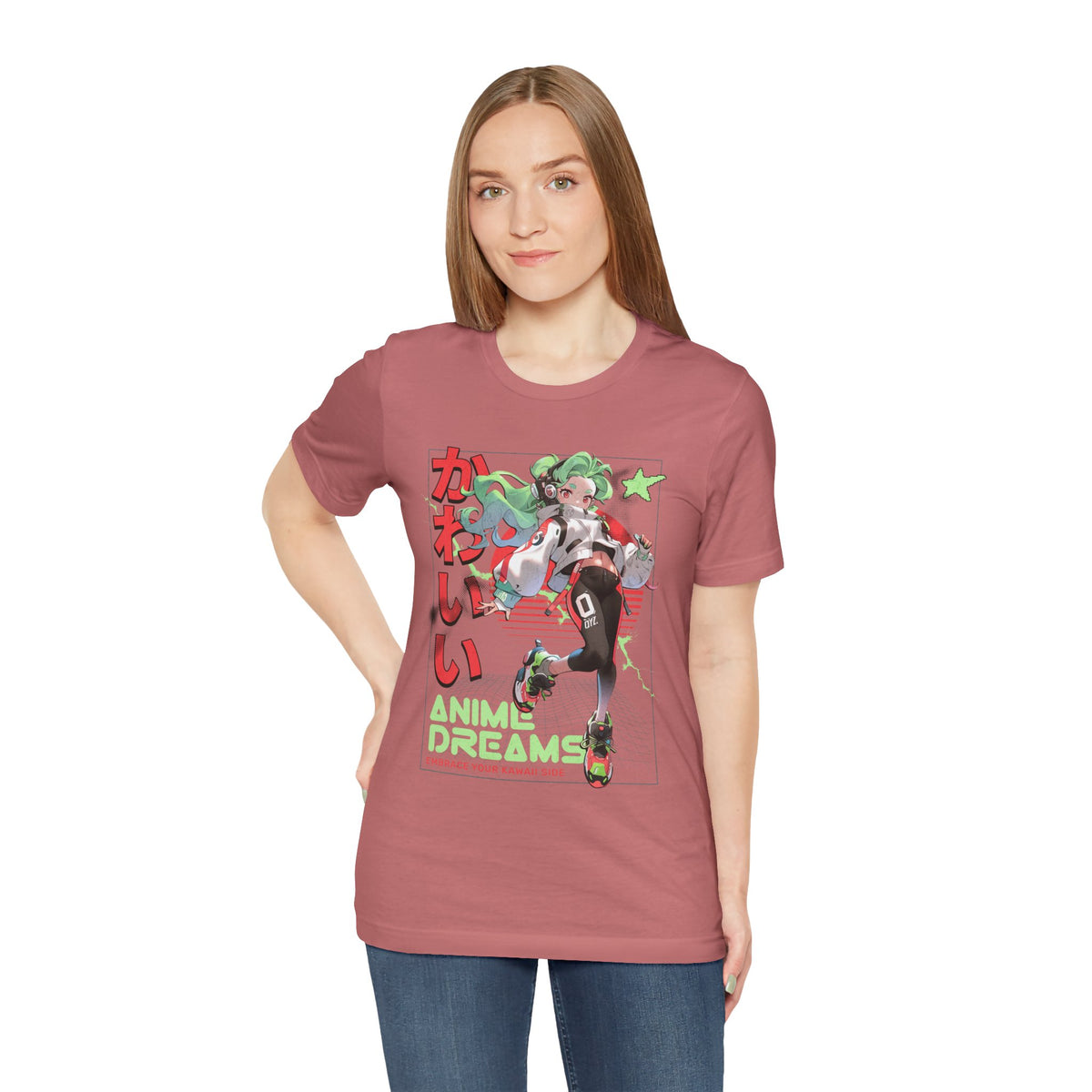 Anime Dreams Kawaii Tee — Neon Retro Anime Girl Graphic T-Shirt