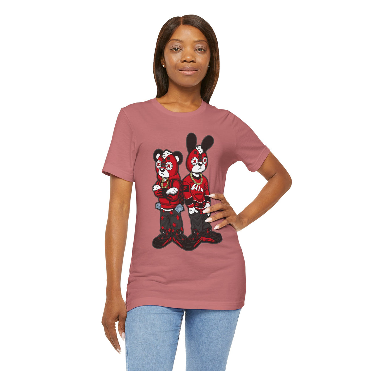 Streetwear Cartoon Bear & Bunny Tee — Hip Hop Graphic T-Shirt