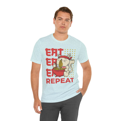 Ramen Cat Tee — "Eat Sleep Repeat" Cute Noodle Lover T-Shirt
