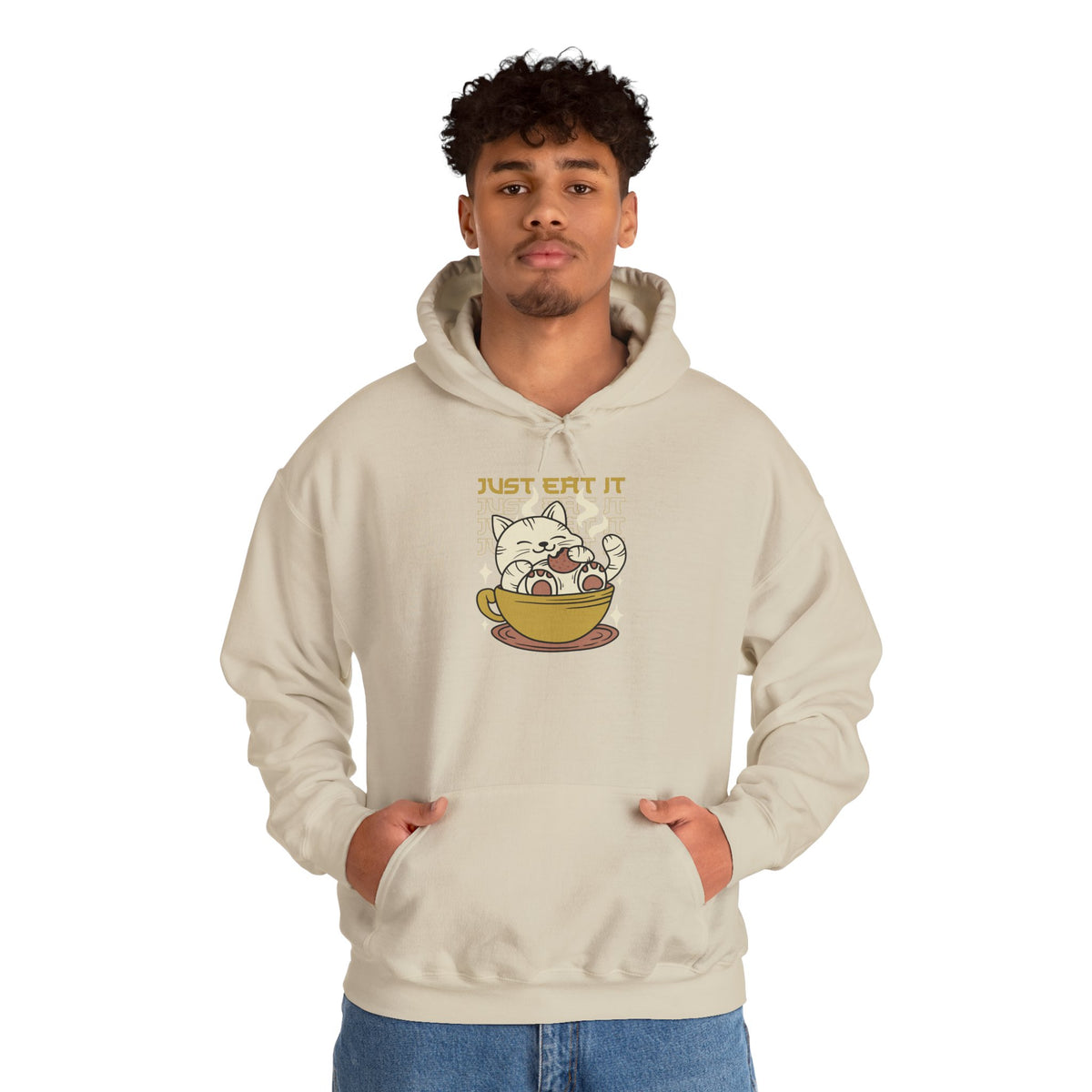 Cat Latte Hoodie - "Just Eat It" Cute Cat in Cup Sweatshirt