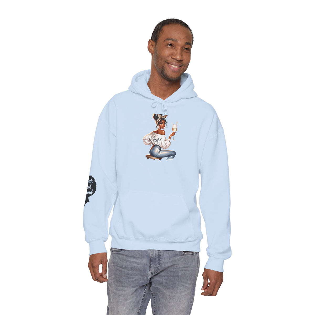 Cozy Chick Hoodie — Fashionable Woman Relaxing with Coffee Graphic Hooded Sweatshirt