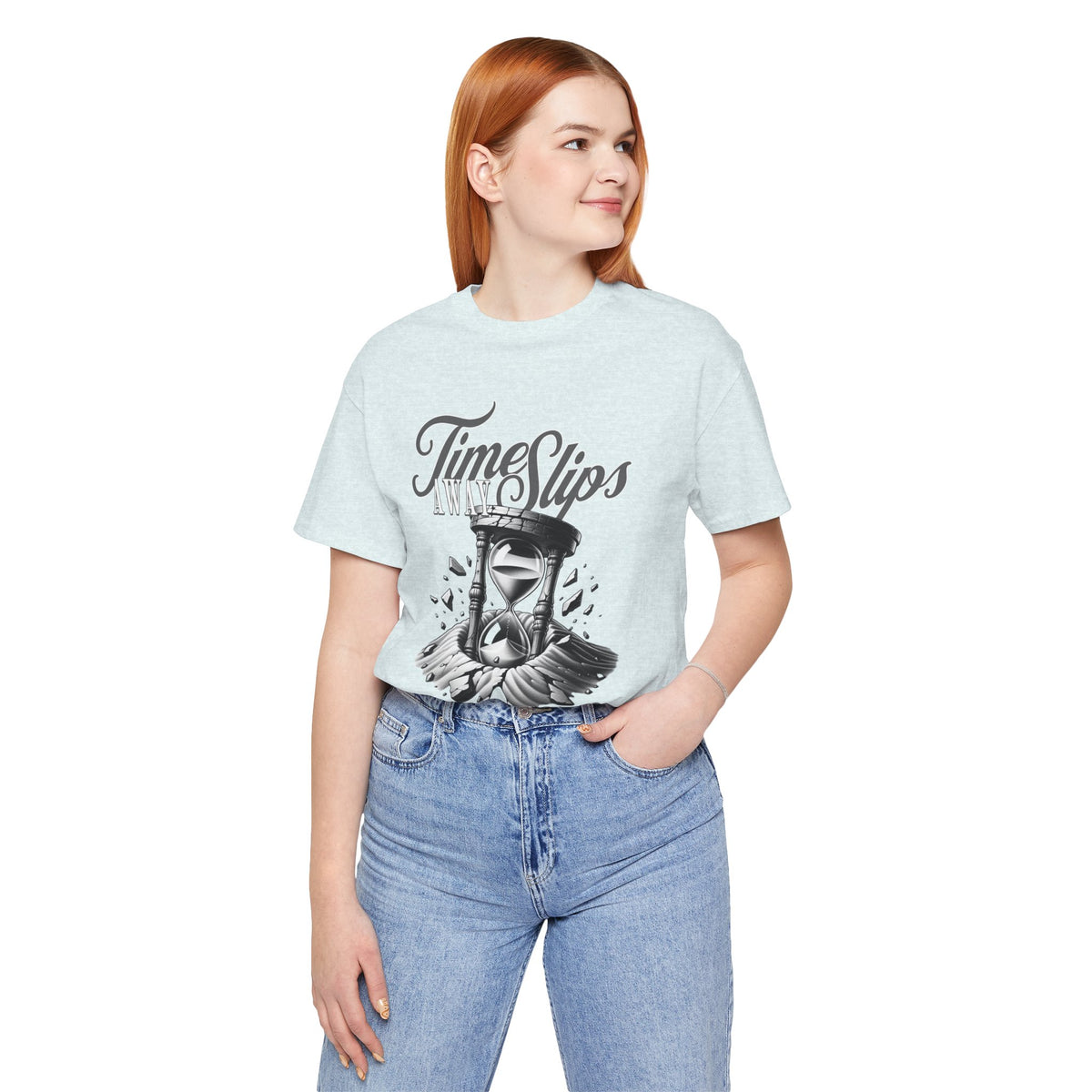 Time Slips Hourglass T‑Shirt — Vintage Black & White Graphic Tee