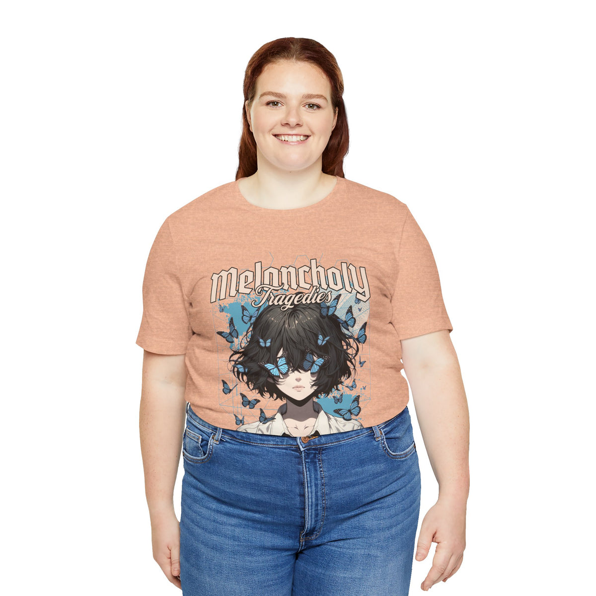 Melancholy Tragedia Anime Tee — Blue Butterflies Graphic T-Shirt