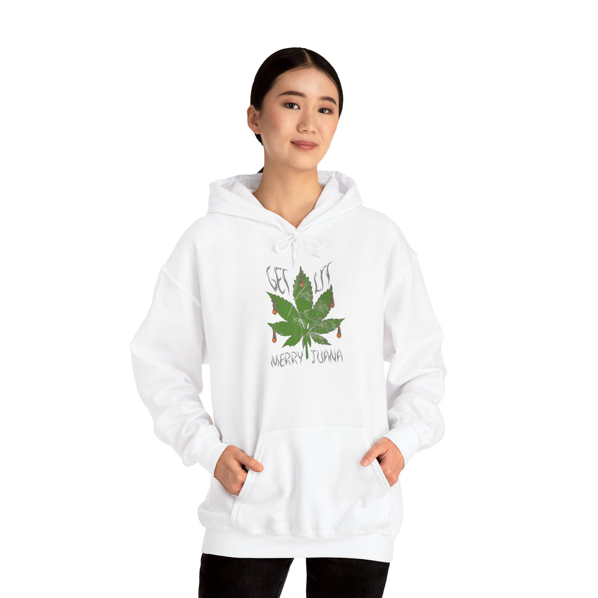 Cannabis Leaf Hoodie - "Get High" Retro Green Graphic Pullover