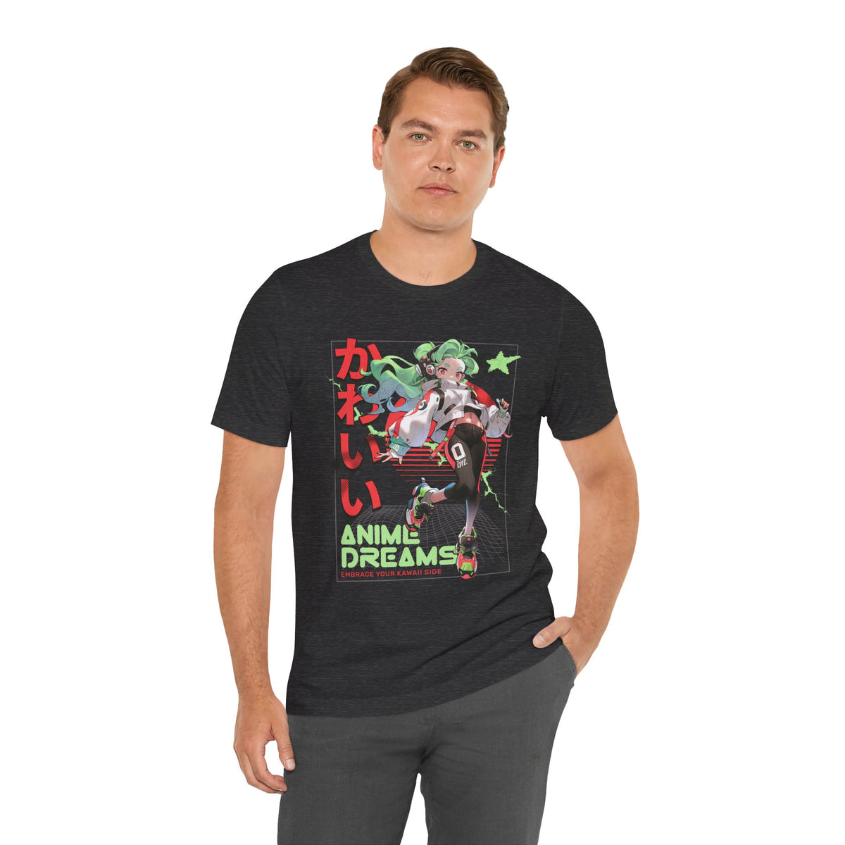 Anime Dreams Kawaii Tee — Neon Retro Anime Girl Graphic T-Shirt