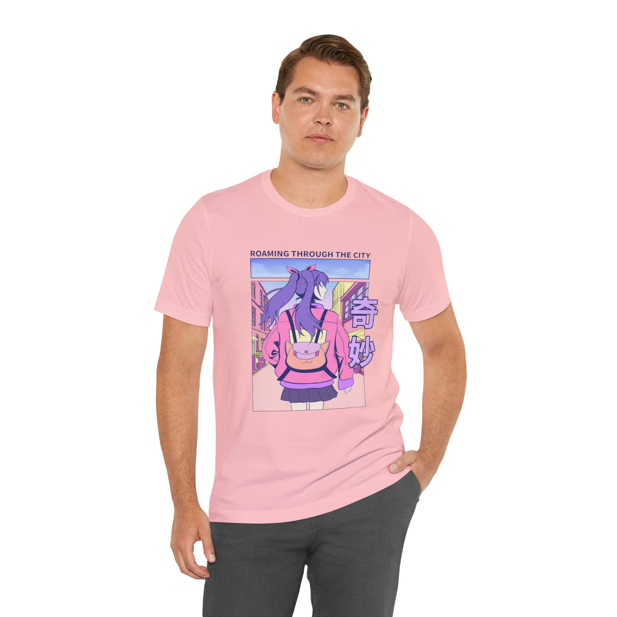 Roaming Through The City Anime Girl Tee — Vaporwave Cityscape Shirt