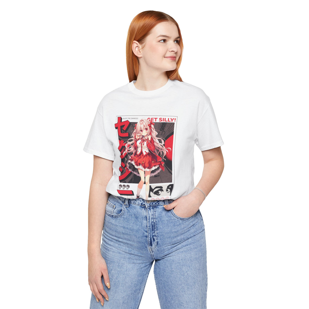 Anime Girl Graphic Tee — "Get Silly!" Red Harajuku Style T-Shirt