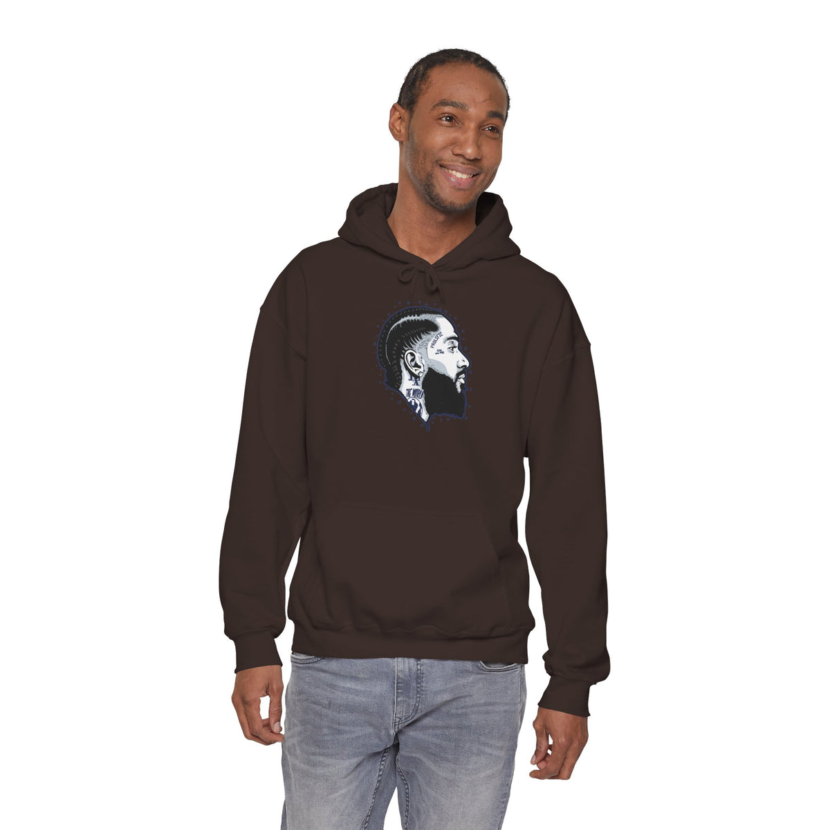 Portrait Graphic NIPSEY – Side Profile Ink Illustration Hooded