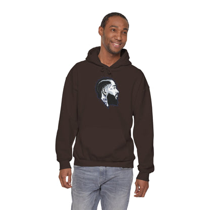 Portrait Graphic NIPSEY – Side Profile Ink Illustration Hooded