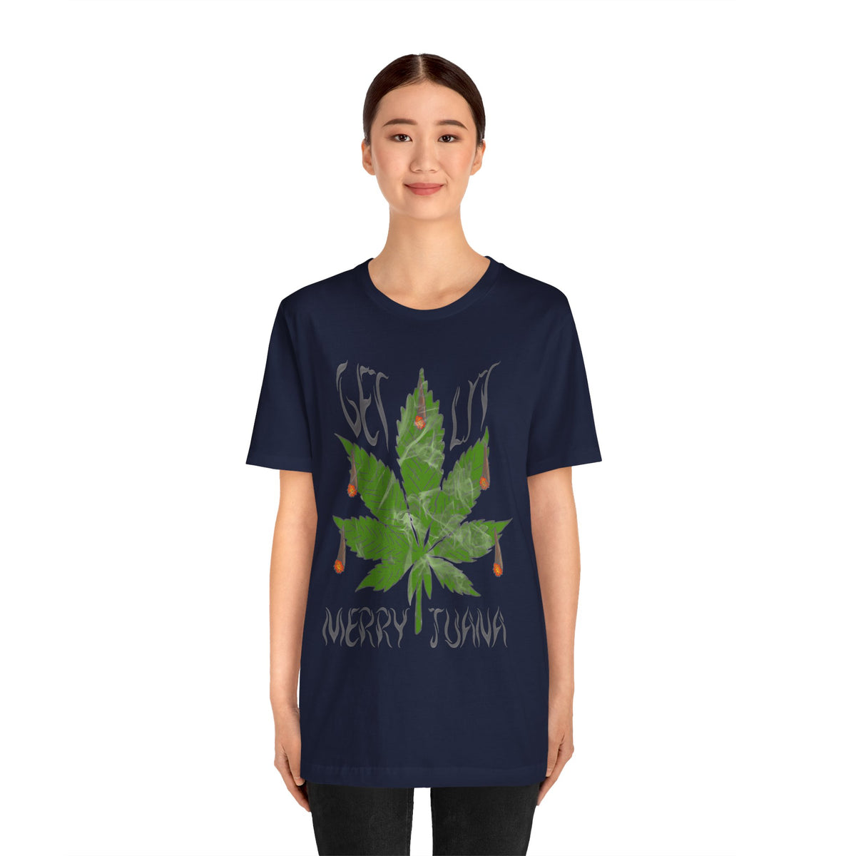 Merry Tijuana Cannabis Leaf Tee — 'Get Lit' Holiday Marijuana T-Shirt