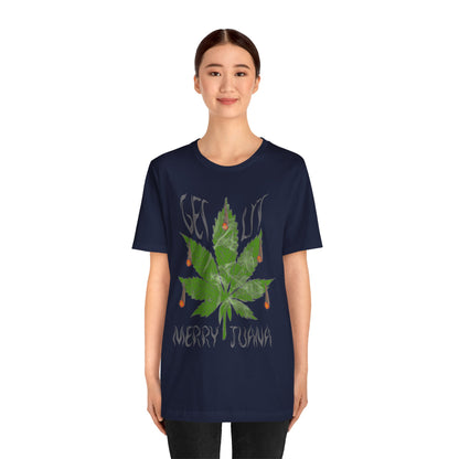 Merry Tijuana Cannabis Leaf Tee — 'Get Lit' Holiday Marijuana T-Shirt