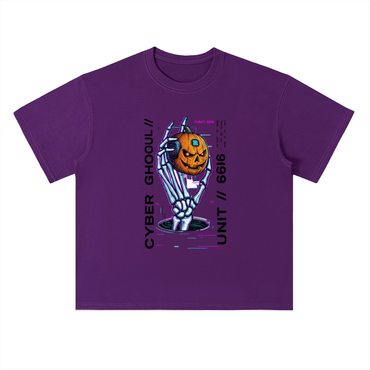 Cyber Punk Unit 666 Pumpkin Graphic Drop Shoulder Tee