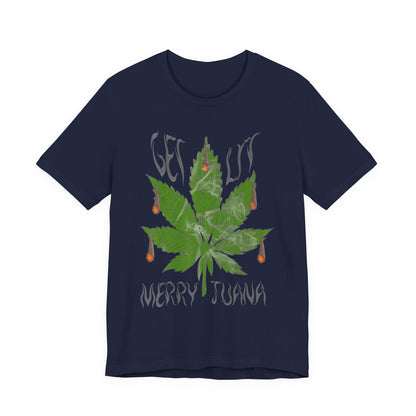 Merry Tijuana Cannabis Leaf Tee — 'Get Lit' Holiday Marijuana T-Shirt
