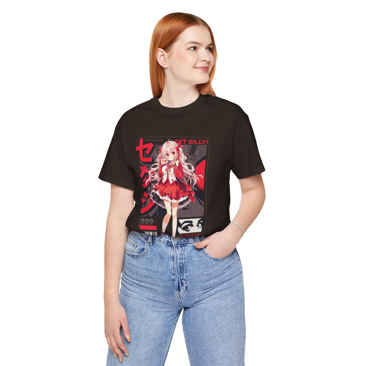 Anime Girl Graphic Tee — "Get Silly!" Red Harajuku Style T-Shirt