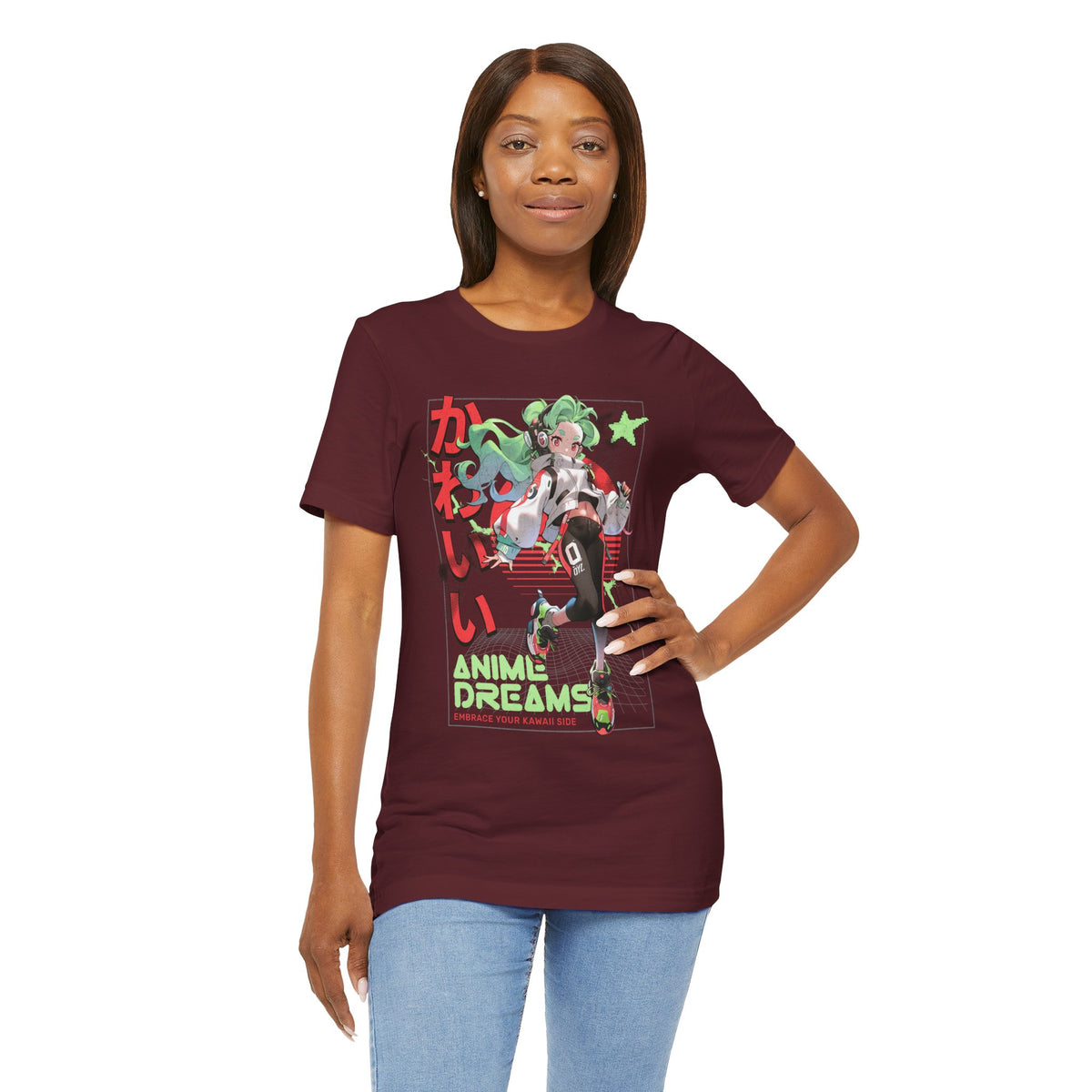 Anime Dreams Kawaii Tee — Neon Retro Anime Girl Graphic T-Shirt