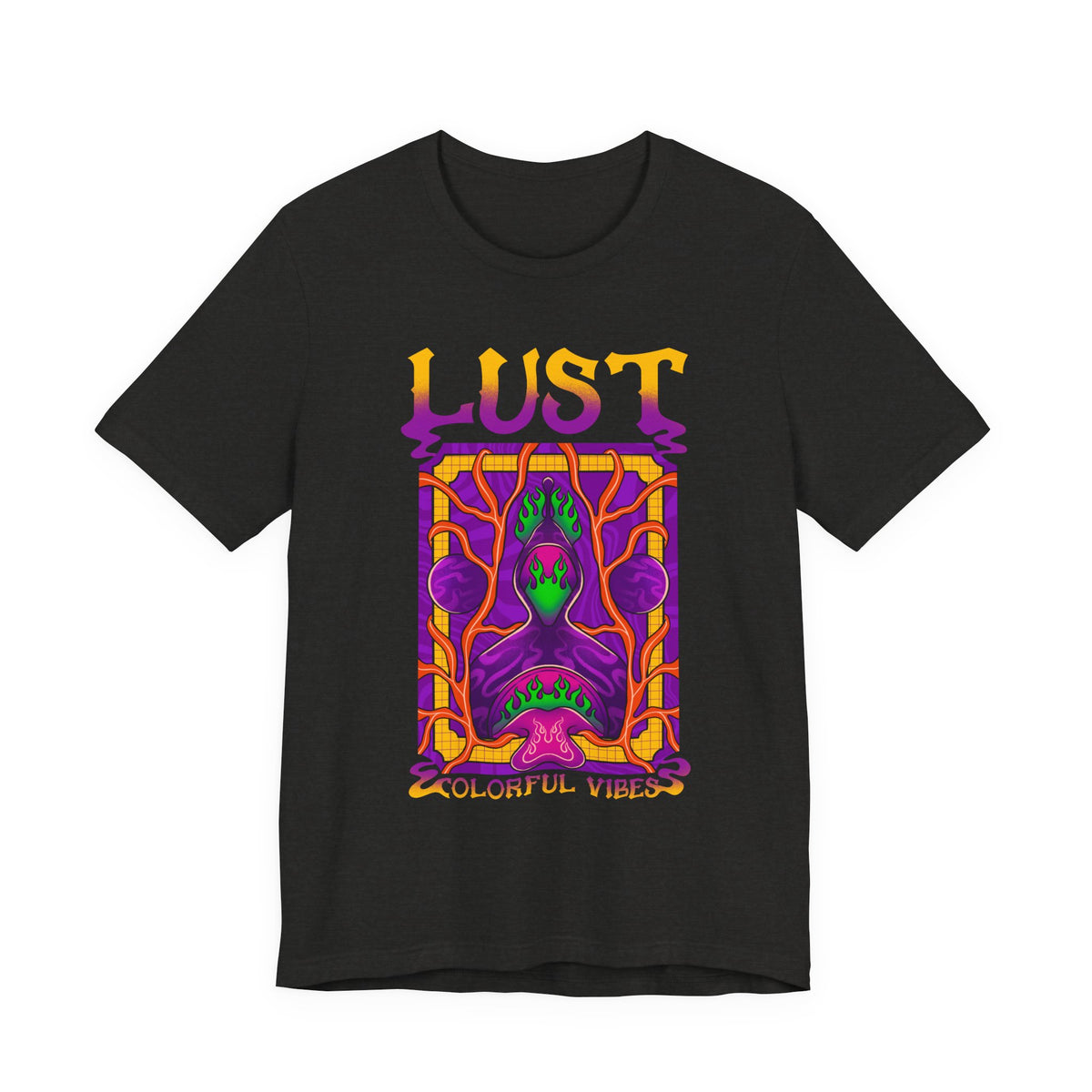 Lust Colorful Vibes Graphic Tee — Psychedelic Tarot-Inspired T-Shirt