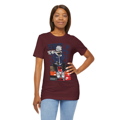 Anime Sneakerhead Tee — Sitting Character on Shoe Boxes with Japanese Text