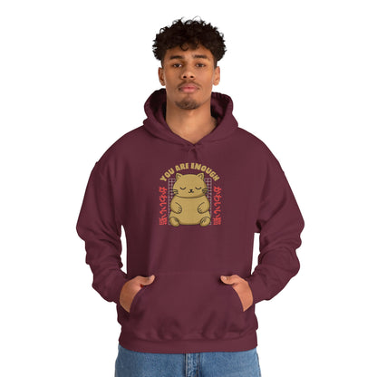 Hoodie — Cute 'You Are Enough' Kawaii Cat Comfort Hoodie