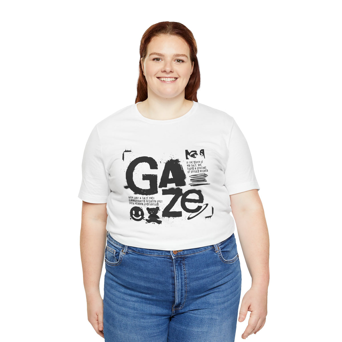 Gaze Typography Graphic Tee — Abstract Monochrome Text Art T-Shirt