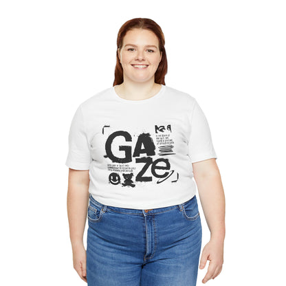 Gaze Typography Graphic Tee — Abstract Monochrome Text Art T-Shirt