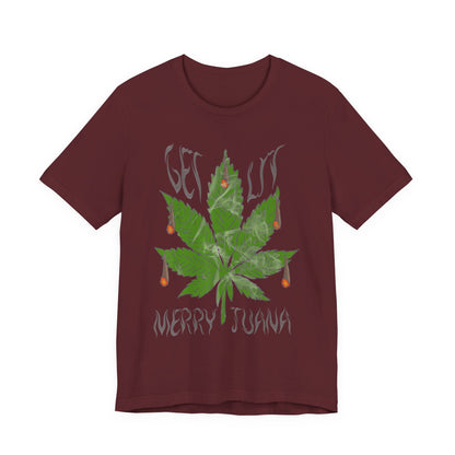 Merry Tijuana Cannabis Leaf Tee — 'Get Lit' Holiday Marijuana T-Shirt