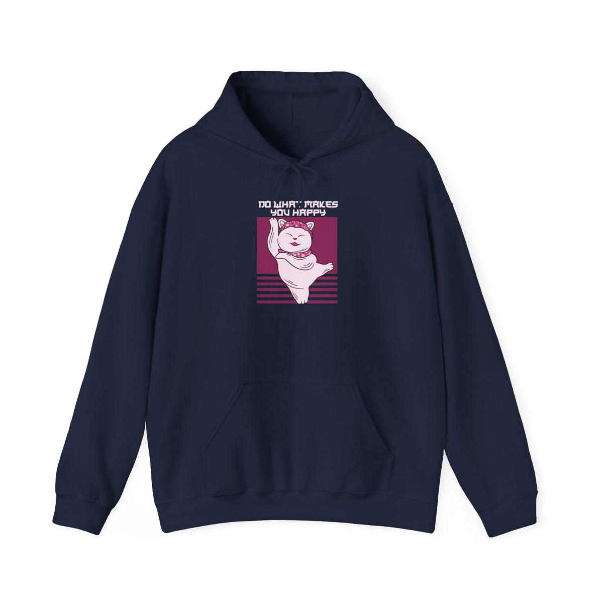 Hoodie — Retro Pink Cat 'Do What Makes You Happy' Graphic Sweatshirt