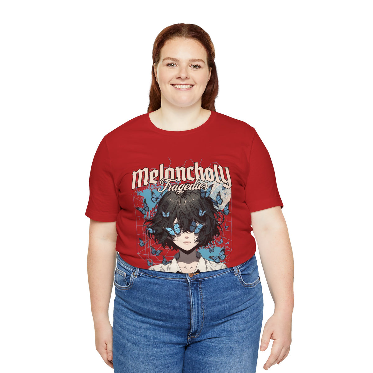 Melancholy Tragedia Anime Tee — Blue Butterflies Graphic T-Shirt