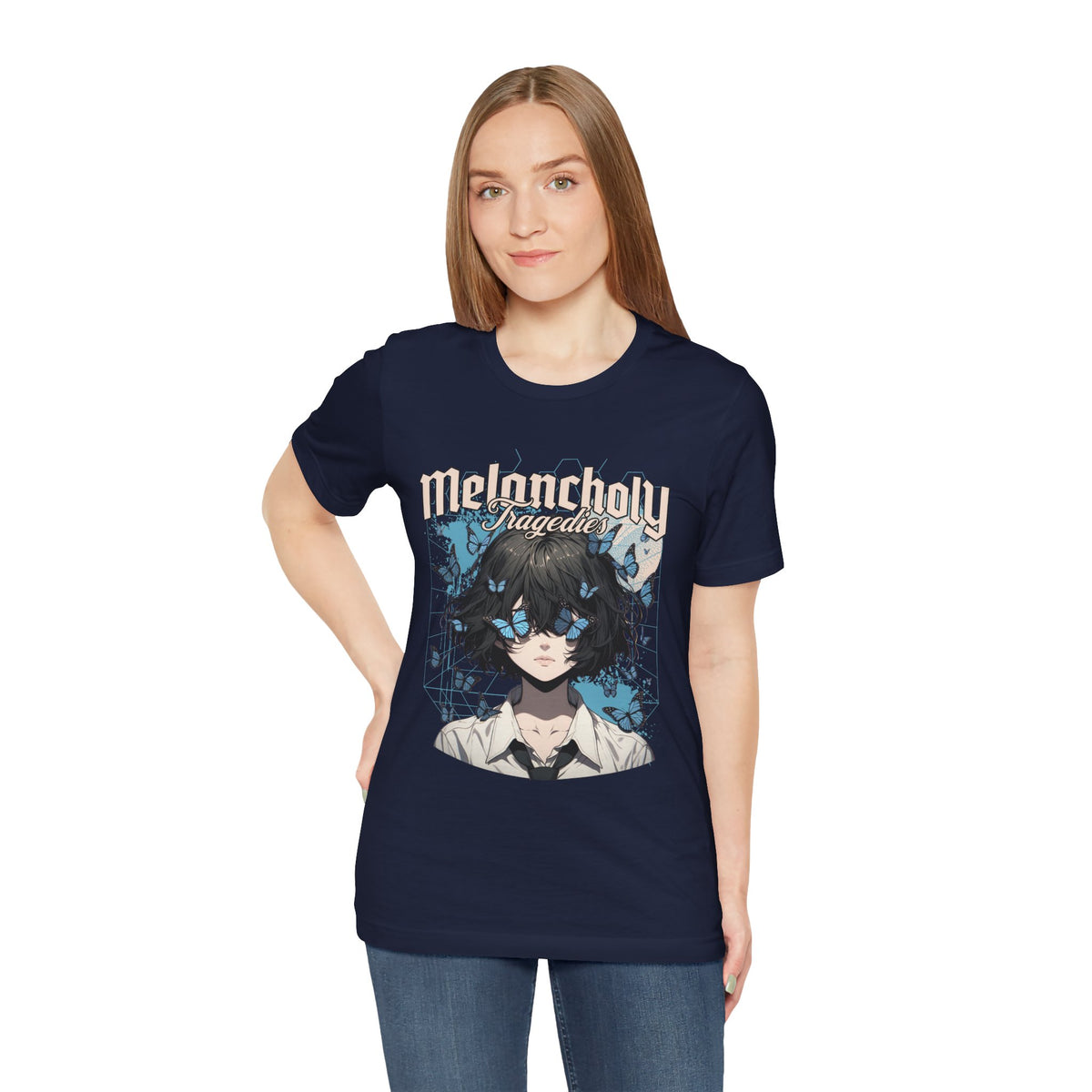 Melancholy Tragedia Anime Tee — Blue Butterflies Graphic T-Shirt