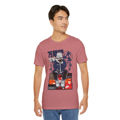 Anime Sneakerhead Tee — Sitting Character on Shoe Boxes with Japanese Text
