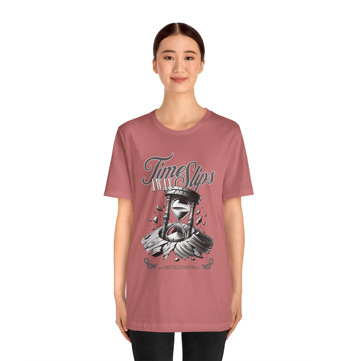 Time Slips Hourglass T‑Shirt — Vintage Black & White Graphic Tee