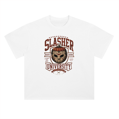 Slasher University Horror Mask Graphic Drop Shoulder Tee
